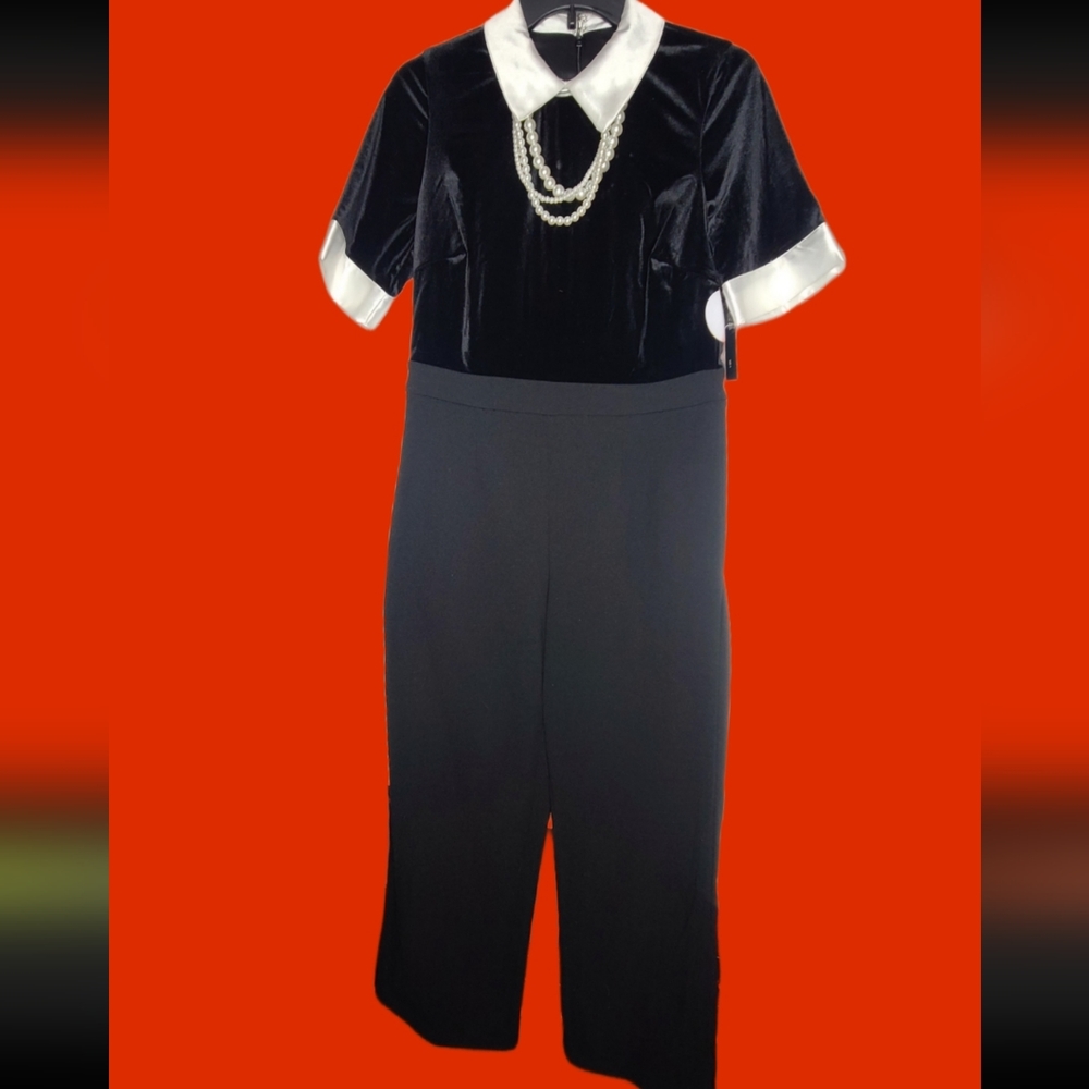 New With tags jumpsuit with velvet, satin, and pearl details